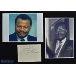 Chief Butthelezi of the Zulus, signed Album page with 2 colour photographs