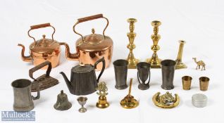 Brass, Pewter, Copper, Metalware Mixed Collectables Lot to include 2 copper and brass kettles, an
