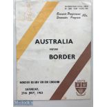 V Scarce 1963 Border v Australia Rugby Programme: Issue from the Wallabies SA tour game played at