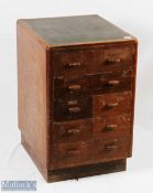 Period Shopfitting Bank of 10x drawers with a leatherette inlaid top, made from mahogany, this has