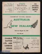1964 Australia v NZ Rugby Programme: From the test at Dunedin on Aug 15th, 20 large pp issue. From