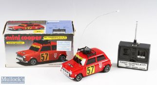 Nikko 1981 Radio Controlled Mini Cooper Rally Car Boxed with red body and rally decals, good
