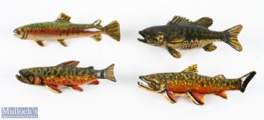 4x hand carved fishing decoy lapel badges