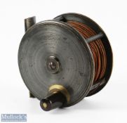 Nicholas Browne, Galway 4" brass centre pin reel, script makers marks to face plate, fat horn