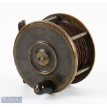 Enright & Son, Castleconnell 3 1/2" brass centre pin reel, fat horn handle, stamped oval makers