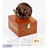 JW Young Purist II 2031 3.5" centre pin reel in bronze finish serial number 0658, Bickerdyke line