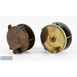2x Irish centrepin reels - Larry Keegan, Dublin 3 1/4" brass and alloy, runs smooth with check, with