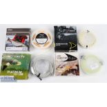 A collection of trout fly lines comprising: unused Airflo Sixth Sense WR 3/4 floating, Grey's