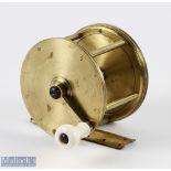19th century D Murray brass 2 1/2" winch wind reel with straight brass handle with original turned