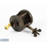 Scarce 19th century unnamed 1 5/8" brass spike winch reel shaped brass handle with original turned