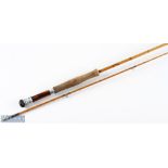 H Hatton split cane fly rod 8' 6" 2pc, line 6/7#, alloy uplocking reel seat, red agate tip ring,