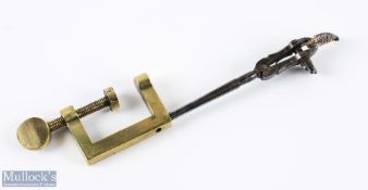 Vertical vice solid brass 'C' clamp with hexagonal shaft with steel jaws and wing nut in the style