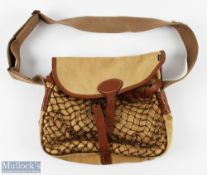 A Liddesdale Scotland canvas and leather shoulder game bag, 11" x 10" x 3", three large pockets