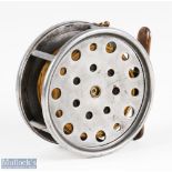 Hardy Bros brass faced Perfect salmon reel 4 3/4" spool, ivorine domed handle, hand trademark,
