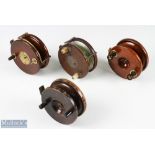4x mahogany and brass reels, all requiring attention (4)