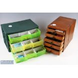 A plastic 3 drawer cabinet 14" x 9 1/2" x 9", containing over 50 packs hooks 2-20, over 25 packs