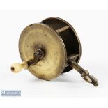 Scarce 19th century D Murray 2 1/4" brass spike winch reel with shaped handle, original turned knob,