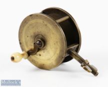 Scarce 19th century D Murray 2 1/4" brass spike winch reel with shaped handle, original turned knob,