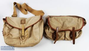 A pair of canvas and leather fishing bags: 1x Brady Halesowen 12" x 11" x 3 1/2", one large