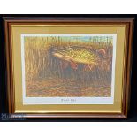 Michael Loates Winter Pike Fishing Print, signed by the artist, well framed and mounted under