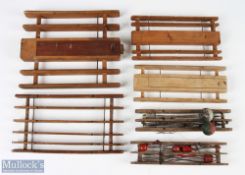 Assorted line winders, hard wood and soft wood, 3 with shot and cap holders, some with lead shot