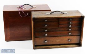 2 Wooden Fly-Tying Cabinets, with felt lined drawers, empty cabinets, one is missing its lock