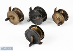 A collection of Allcocks Redditch small reels, comprising: 2 1/4" brass winch with curved arm and
