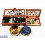 Bob Church & Co Northampton hardwood fly box with brass fittings, double sided and over 180 flies;