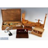 A collection of fly tying and rod building equipment, made up of - 1x scratch built rod building
