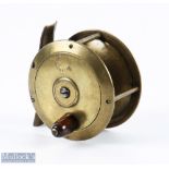 Weeks (Weekes) & Co, Dublin 3" brass fly reel, stamped oval makers marks to face plate, horn handle,