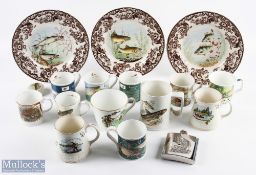 Mixed Selection of Fishing related Ceramics - inc 3x modern Spode fish plates, 2x Carrigaline
