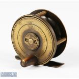 Pape Maker, Newcastle stamped in shield to face place, 2.25" plate wind brass trout reel, raised