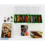 Large collection of salmon tubes and hooks: 2x Green boxes with over 100x mixed tube flies; 1x small