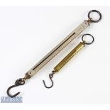 2x Hardy Bros cylinder brass scales - 50lb with nickel silver scale (missing screw to bottom); 4lb