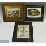 10x Faulkners Angling cigarette cards -Fishing: mounted and framed part set 35cm x 30cm, plus