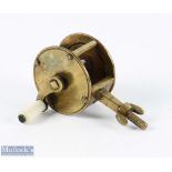 Scarce 19th century unnamed brass 1 1/2" spike winch reel shaped brass handle with ivorine knob,
