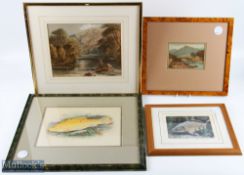 A collection of Fishing Engraving Prints and pictures - to include a Mark Chester signed print, a