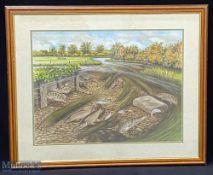 John Searl Original Art, fishing scene watercolour - framed and mounted under glass- size 58cm x