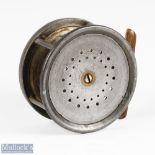 Hardy Bros brass faced Perfect salmon reel, 4 1/4" spool, ivorine domed handle, hand trademark