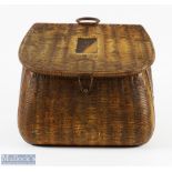 Huntley & Palmers Biscuit Tin in the form of a wicker creel, hinged lid, loops for shoulder strap,