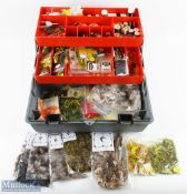 Fly Tying Comprehensive fly tying kit in aplastic cantilever portable chest, furs, feathers,