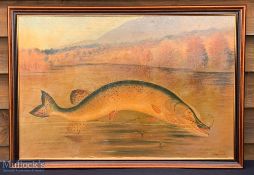 Artwork – Pair of Oil Paintings of a Salmon and Pike – both attributed to Simpson