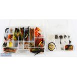 A collection of tube flies and hooks, in 2x containers: 1. Double sided box with over 150 tubes of