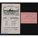 1949/50 Grimsby Town v Chesterfield Div. 2 programme 22 October 1949 plus directors match ticket