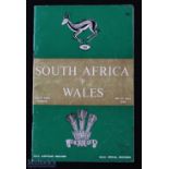 1964 S Africa v Wales Rugby Programme: Magazine-style issue for Wales first overseas test, the