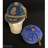 1908/1936 Vintage Edinburgh Accies etc Rugby Caps (2): A lovely mid-blue and gold tasselled velvet