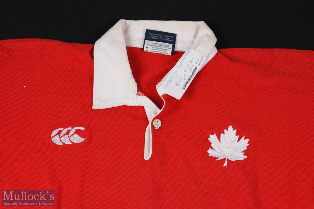 1983 Match worn Canada Rugby Jersey: The scarlet CCC 44" jersey with maple leaf logo of Mark - Image 3 of 4