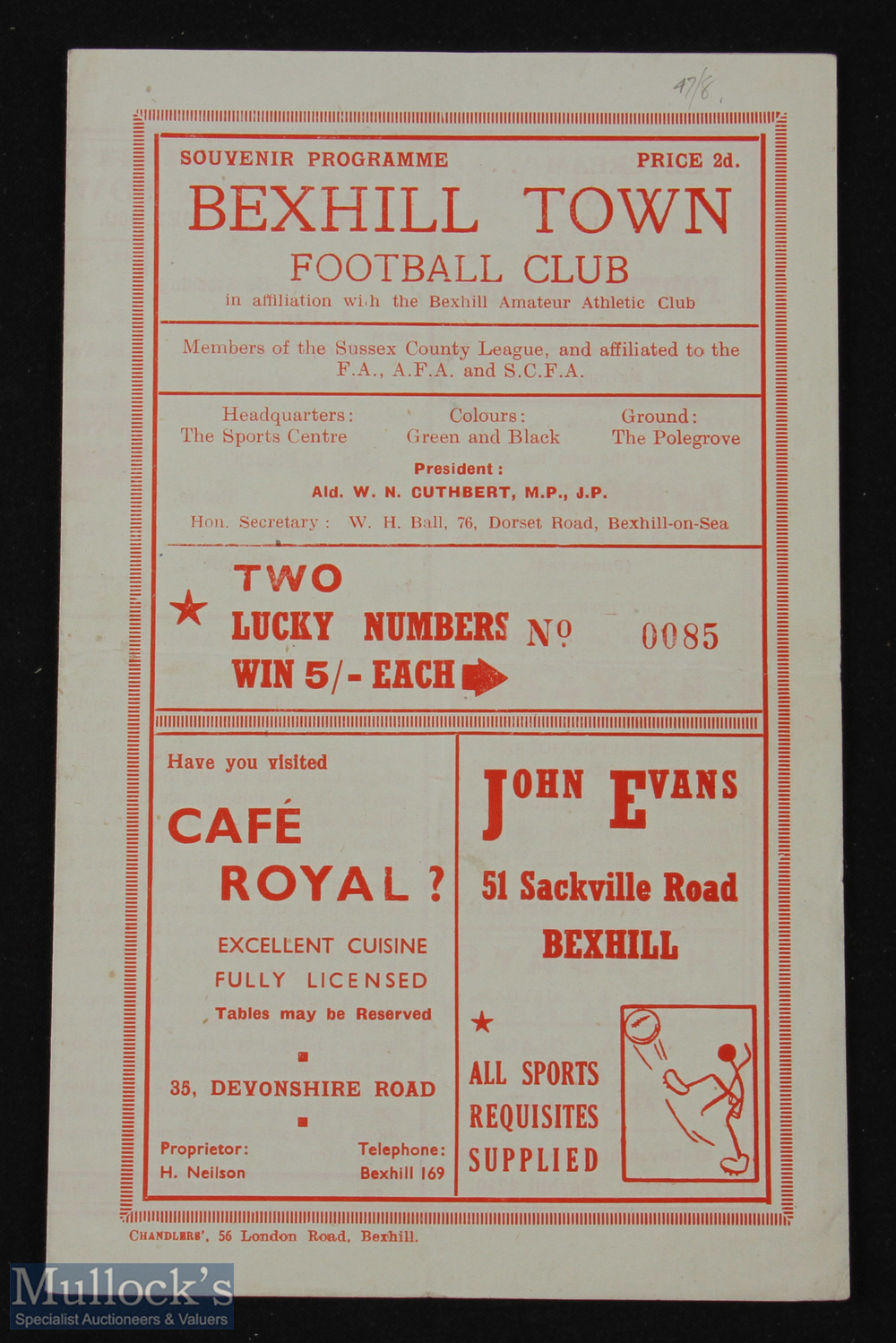 1947/48 Bexhill Town v Arsenal charity match programme 15 October 1947, 4 pager, good. (1)