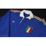 1988 Matchworn Italy Rugby Jersey: R Ambrosio's blue XL no. 13 jersey with Adidas stripes & FIR