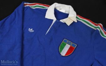 1988 Matchworn Italy Rugby Jersey: R Ambrosio's blue XL no. 13 jersey with Adidas stripes & FIR